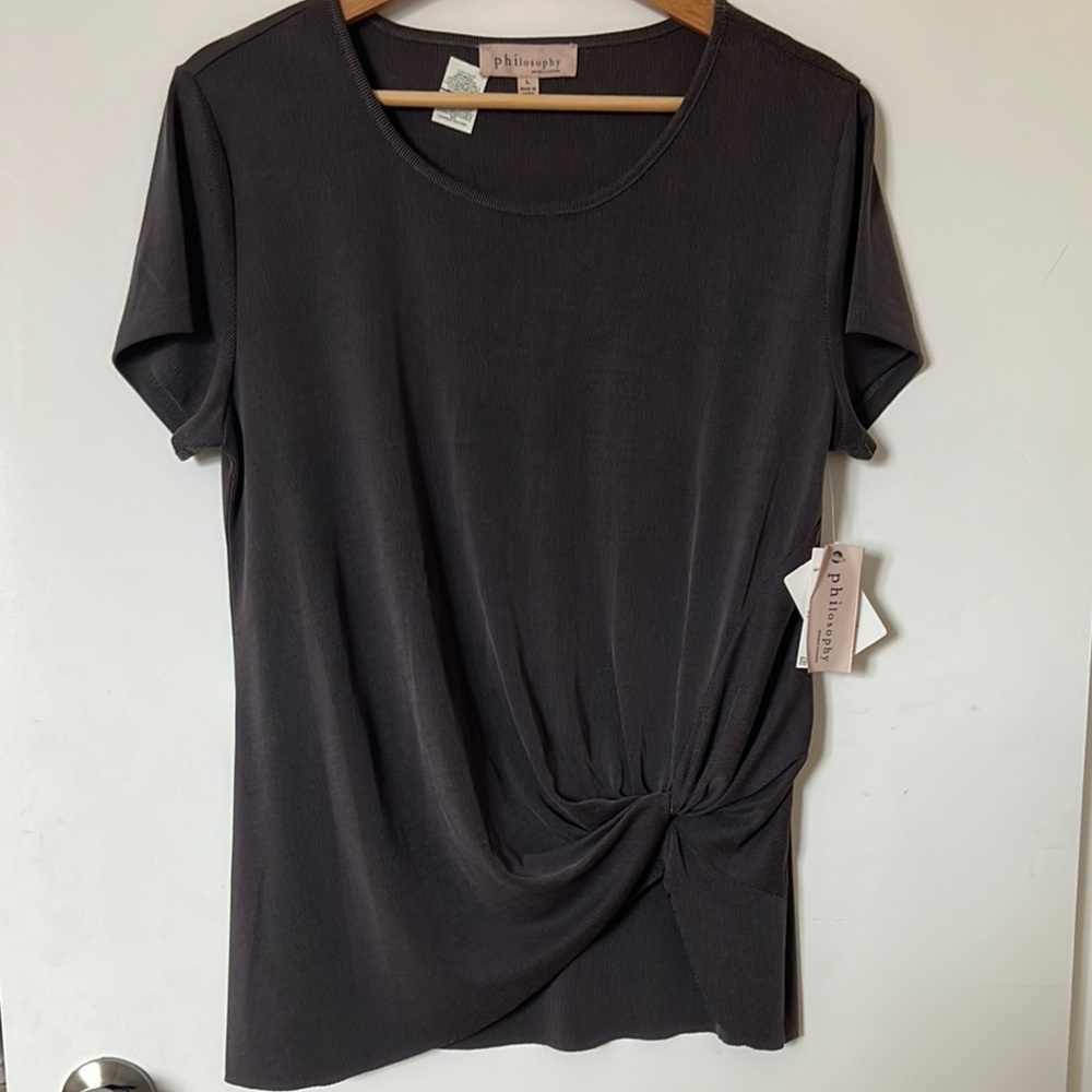 Philosophy Gray Tie Front Short Sleeve T-Shirt